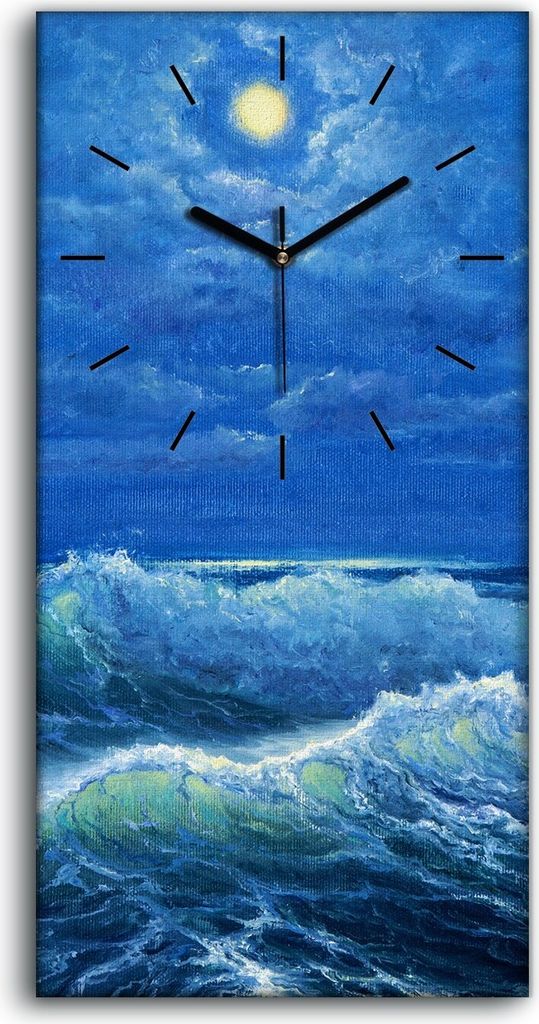 Dekor Leinwand Uhr Wandbilder Kunstdruck 30x60 Meereslandschaft bei Nacht Wellen - schwarze Hände