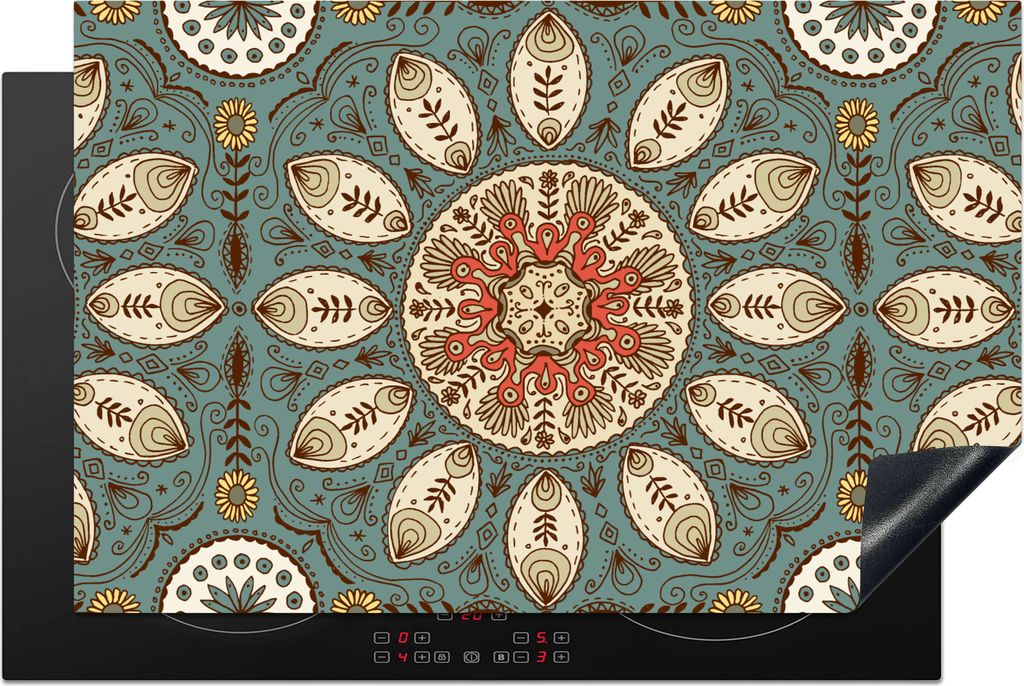 KitchenYeah Herdabdeckplatte Mandala - Retro - Bohème - Muster , 81x52cm, Küche Deko, Glaskeramikfeld Herdabdeckung, Abdeckplatte fùr Kochfeld