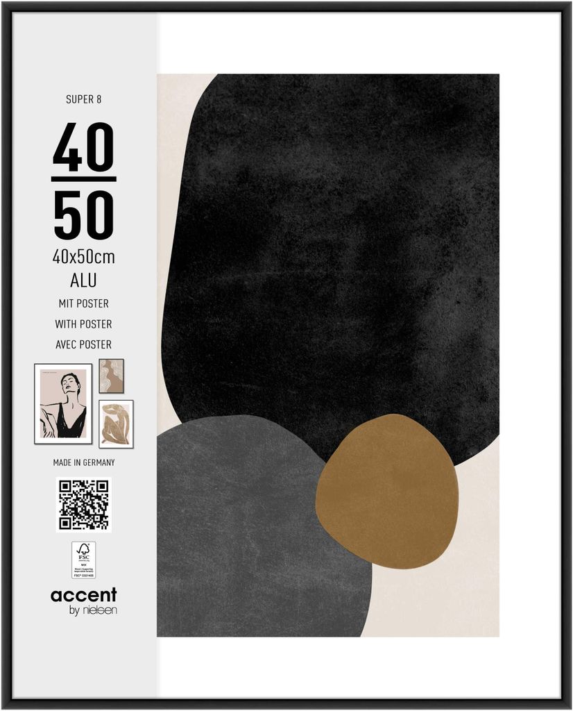 accent by nielsen Aluminium Bilderrahmen Super 8, 40x50 cm, Schwarz matt