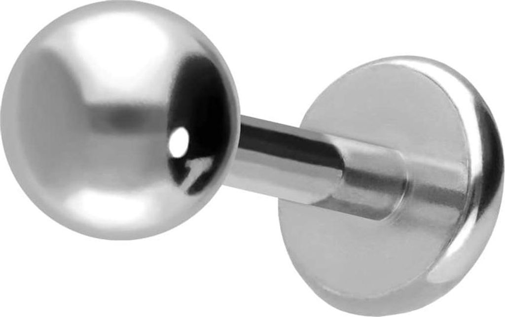 Ohrpiercing, Nasenpiercing Titan Labret mit Push Fit Silber Stablänge: 6mm + Stabstärke: 1mm + Kugelgröße: 3mm