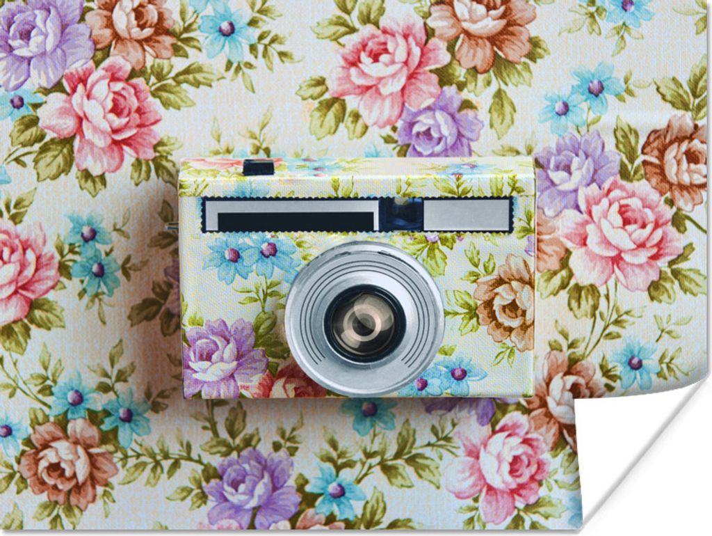 MuchoWow Poster Kamera - Camouflage - Blumen 160x120 cm - Foto Plakat