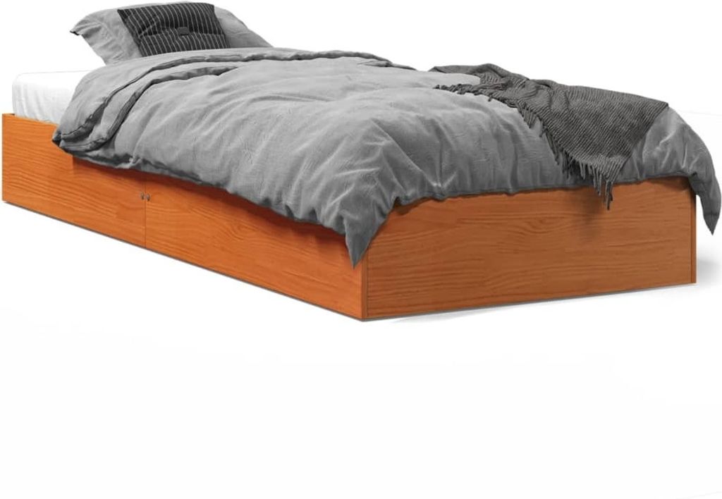 Schlichtes Massivholzbett - Bettgestell Holz Wachsbraun 90x190 cm Kiefer DE2956