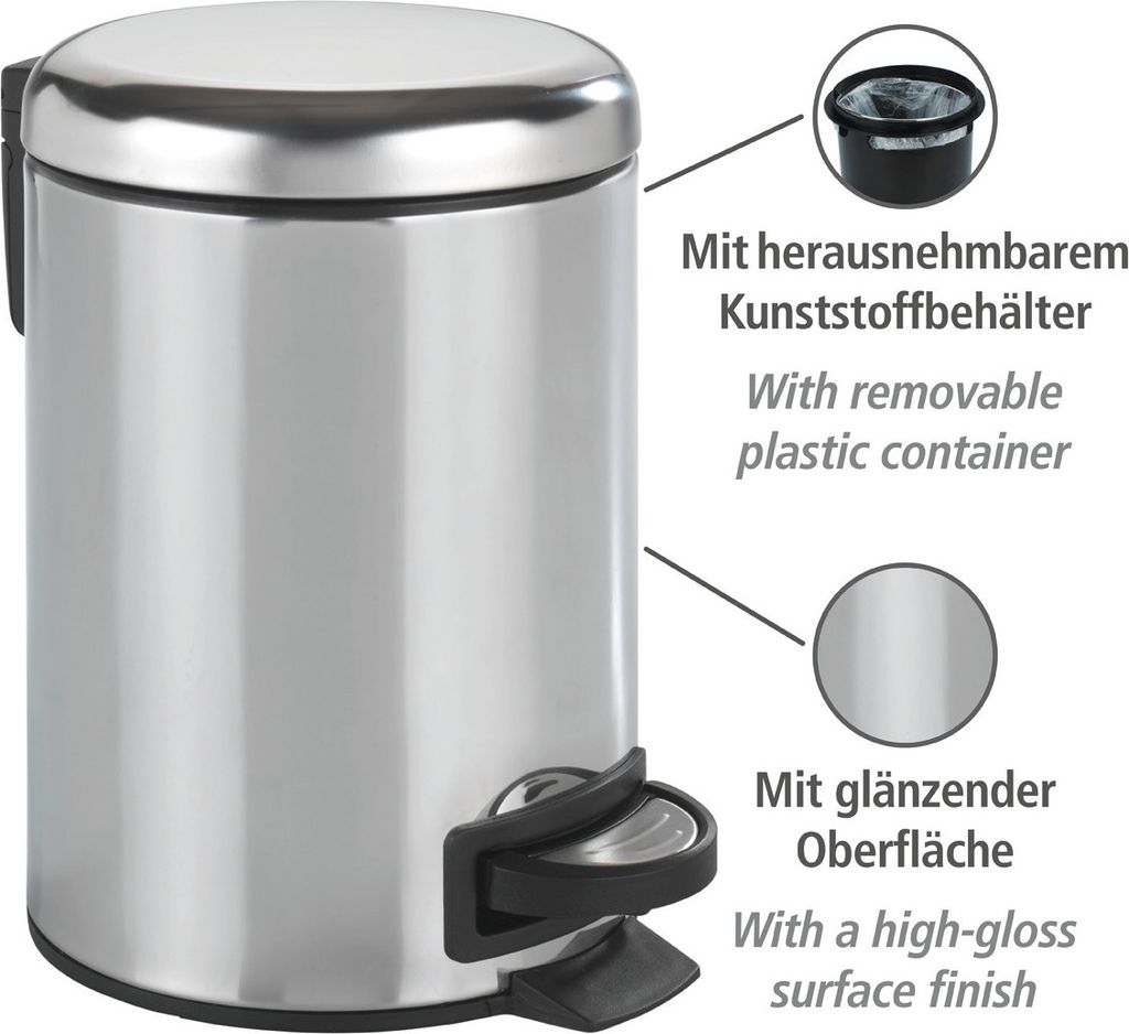 WENKO Kosmetik Tret Müll Eimer LEMAN Edelstahl 3 L Abfall Produktbild 2