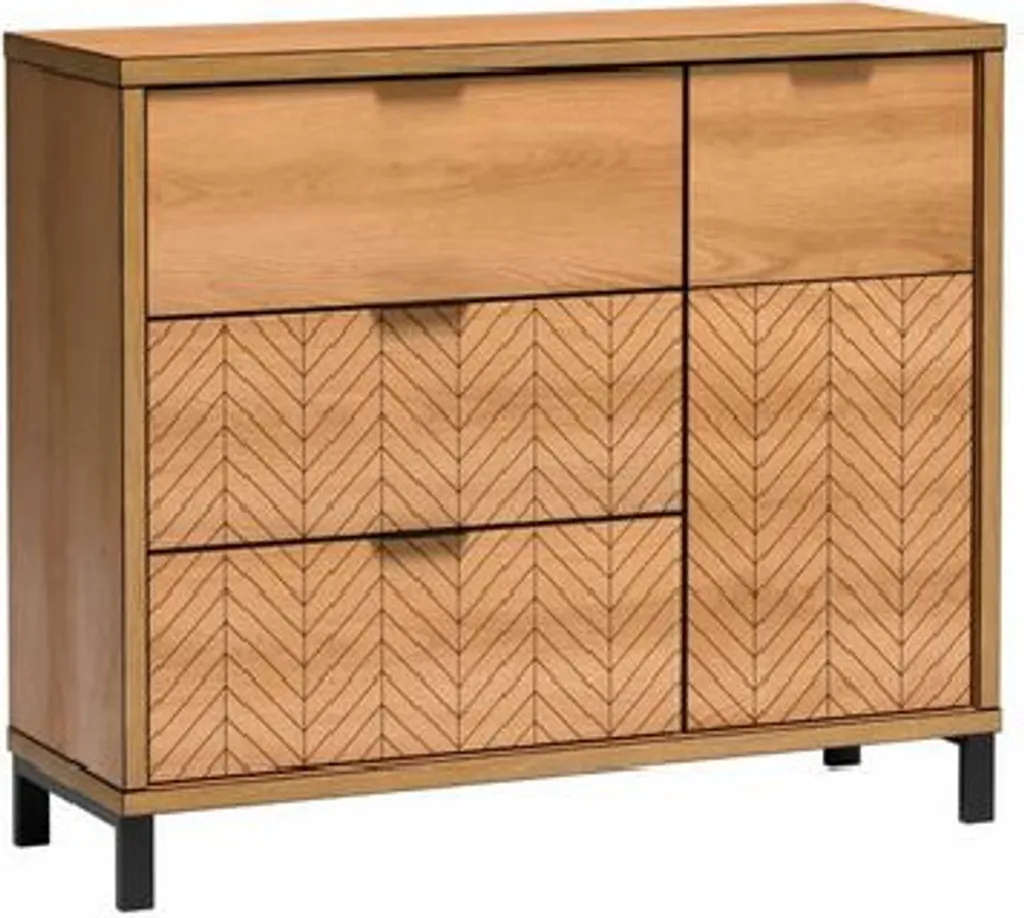 Commode combinée DELA chêne caramel : meuble de rangement élégant