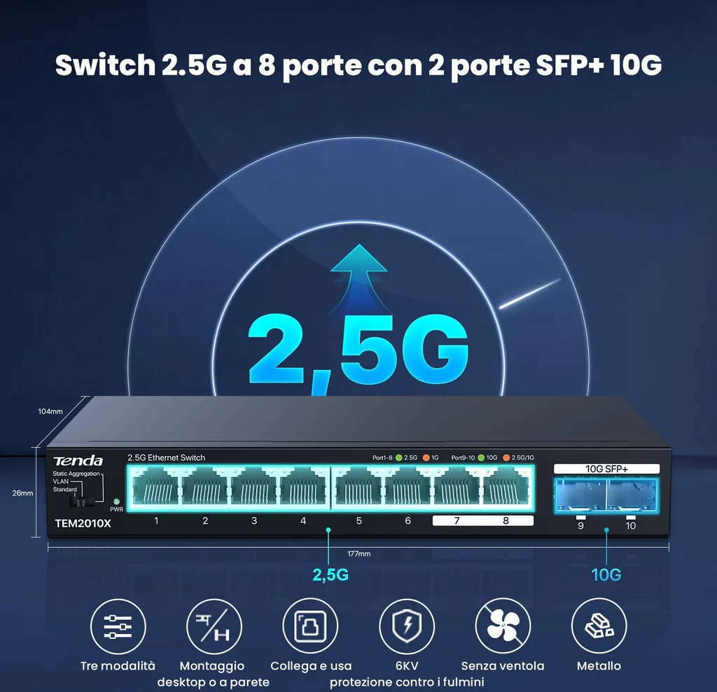 Switch Ethernet 2.5G Tenda TEM2010X Performance Gaming et Streaming