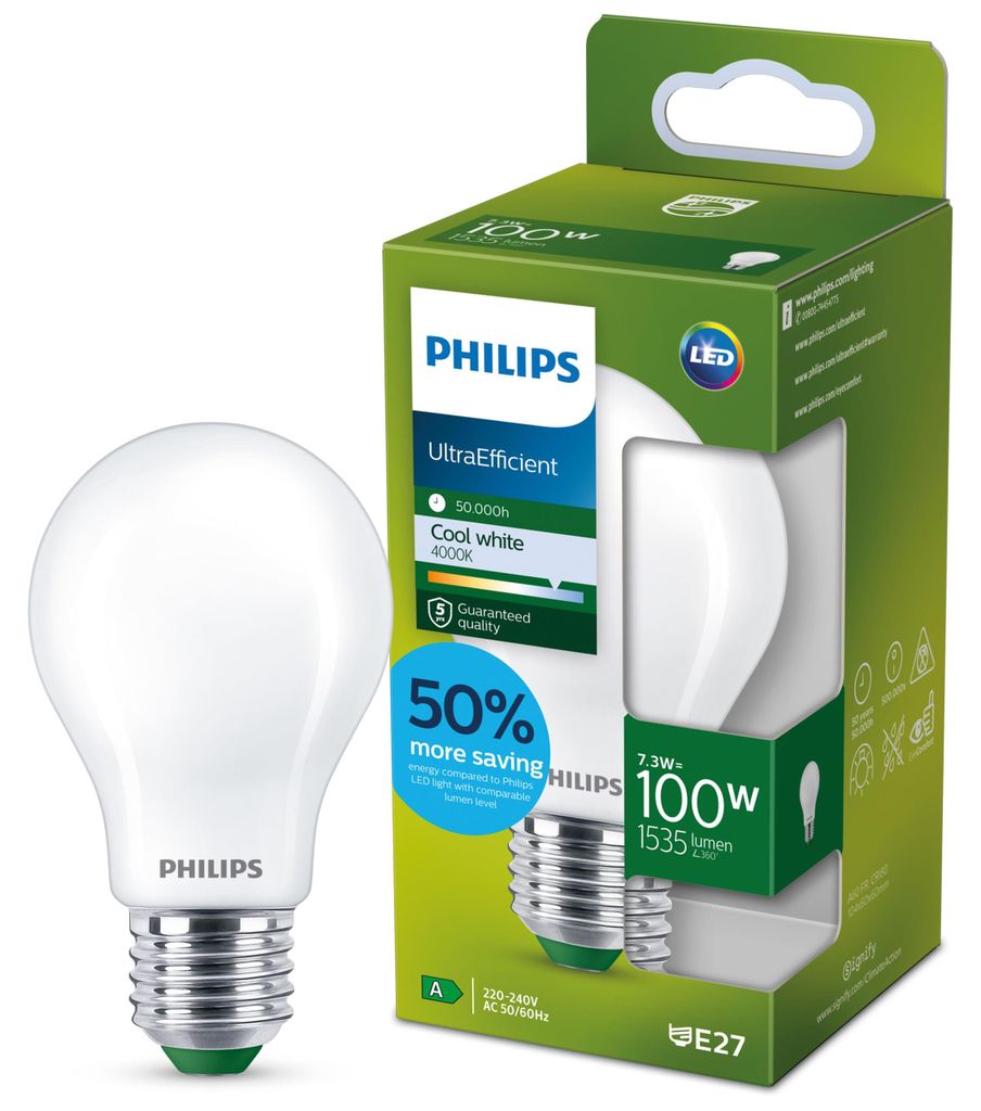 Philips Filament-Lampe, Milchglas, 100W A60 E27, 7,3 W, 100 Produktbild 