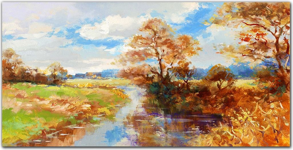 Coloray Bild aus Leinwand 120x60 Leinwand Dekoration - Baum Fluss Himmel