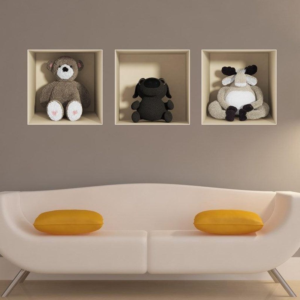 3D-Aufkleber mit Teddybär-, Hunde- und Reh-Motiven, 40 x 120 cm
