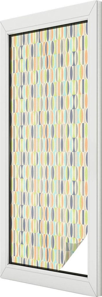 Buntglas Fensterfolie – 146x50 cm – Stained-Glass Design – blickdichte dekorative Sichtschutzfolie – selbstklebend, UV-Schutz – Ovale Muster