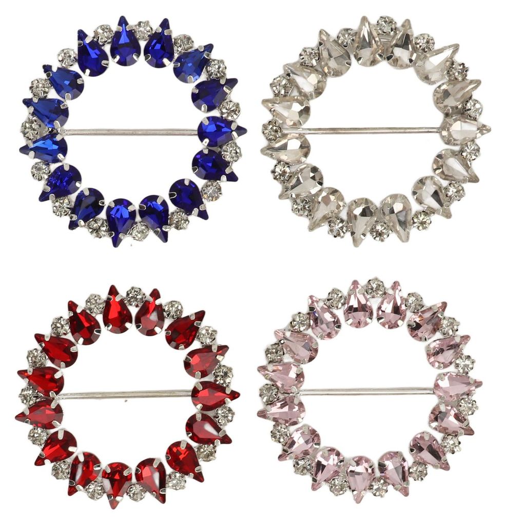 4 Stück runde T-Shirt-Clips in verschiedenen Farben, galvanisiertes Metall, Strasssteine, glänzende Schleifen, für DIY-Basteldekorationen