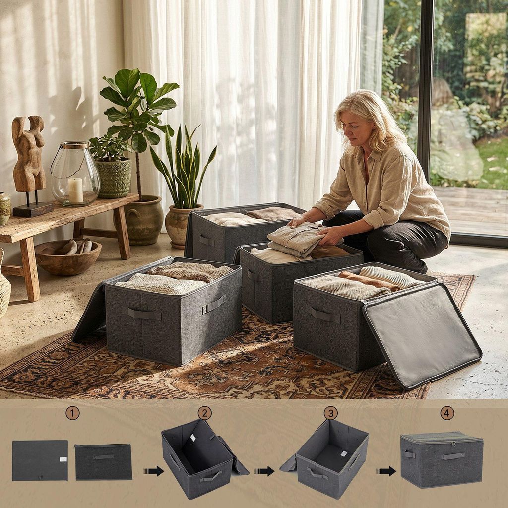 Sekey Aufbewahrungsboxen Stoffboxen mit Deckel 45 L