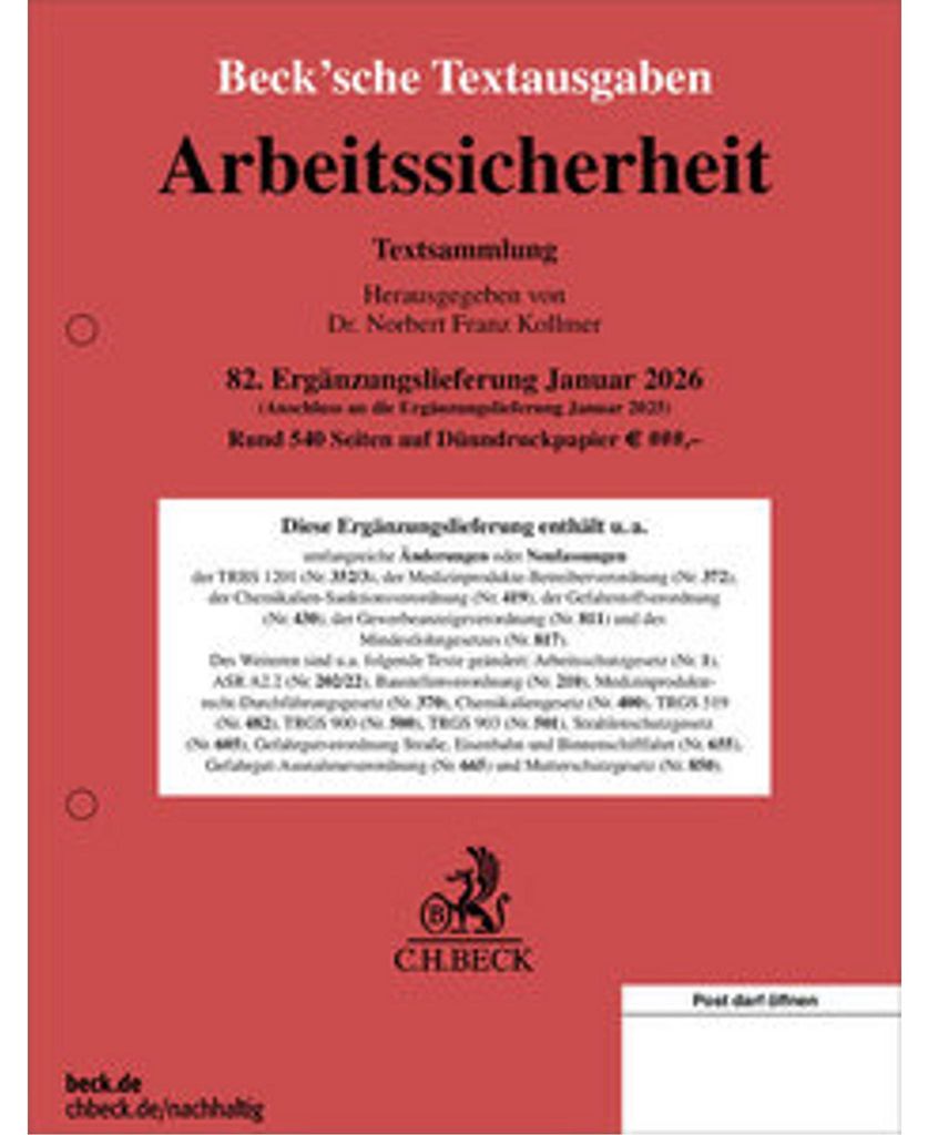 Arbeitssicherheit 82. Ergänzungslieferung