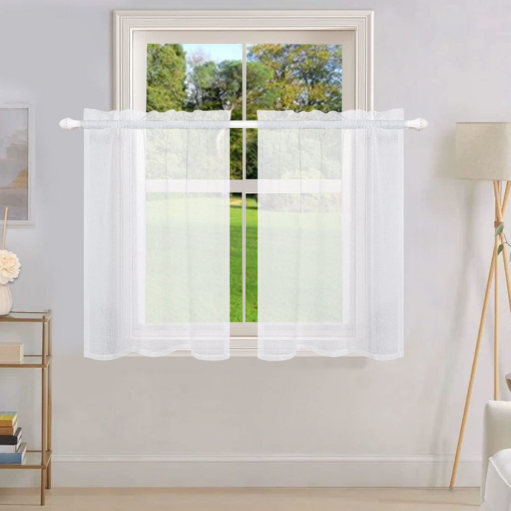 Scheibengardinen Wasserabweisend Vorhänge Bistrogardine Transparent Voile Küchen Vorhang Gardinen, 2 Stück, Weiß, B85xH91cm