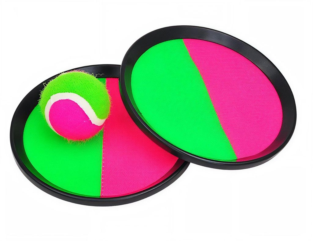 Klettball Spiel Set 2 Klett-Schläger & Ball Wurfspiel Strandspielzeug Catch Ball