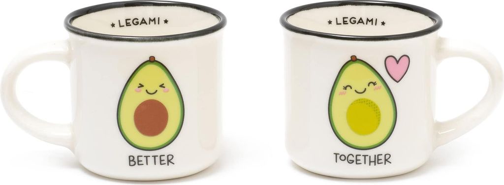 Legami - Espresso For Two, Set von 2 Kaffeetassen aus New Bone China Porzellan, Kapazität 50 ml, Tema Avocado, Durchmesser 5,5 cm, Waschbar im Ges...