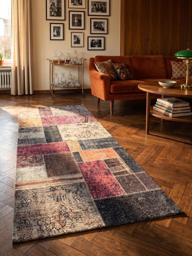 Wohnzimmerteppich Patchwork-Optik Modern Waschbar Strapazierfähig | Läufer Multi 80x250 cm Schlafzimmer Fußbodenheizung | PIZOL – Kadima Design