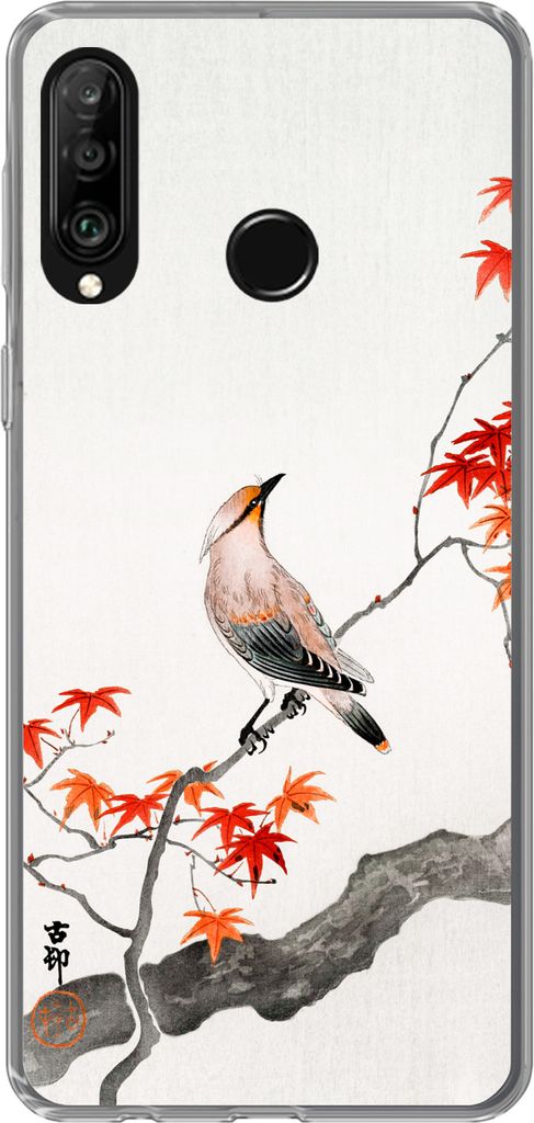 MuchoWow Handyhülle Schutzhülle Hülle für Telefoonhoesje Huawei P30 Lite Japanischer Ahorn - Skandinavisch - Vogel - Zweig Silikon Softcase H...