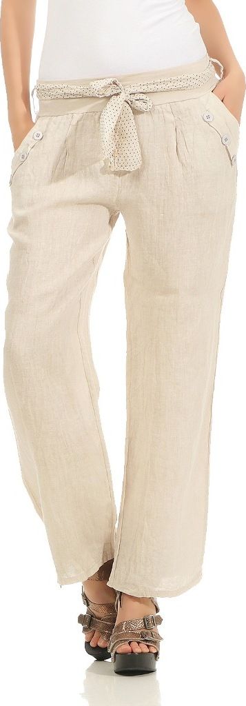 Mississhop 269 Damen Leinenhose Freizeithose 100% Leinen Hose elegante Stoffhose Beige XXL