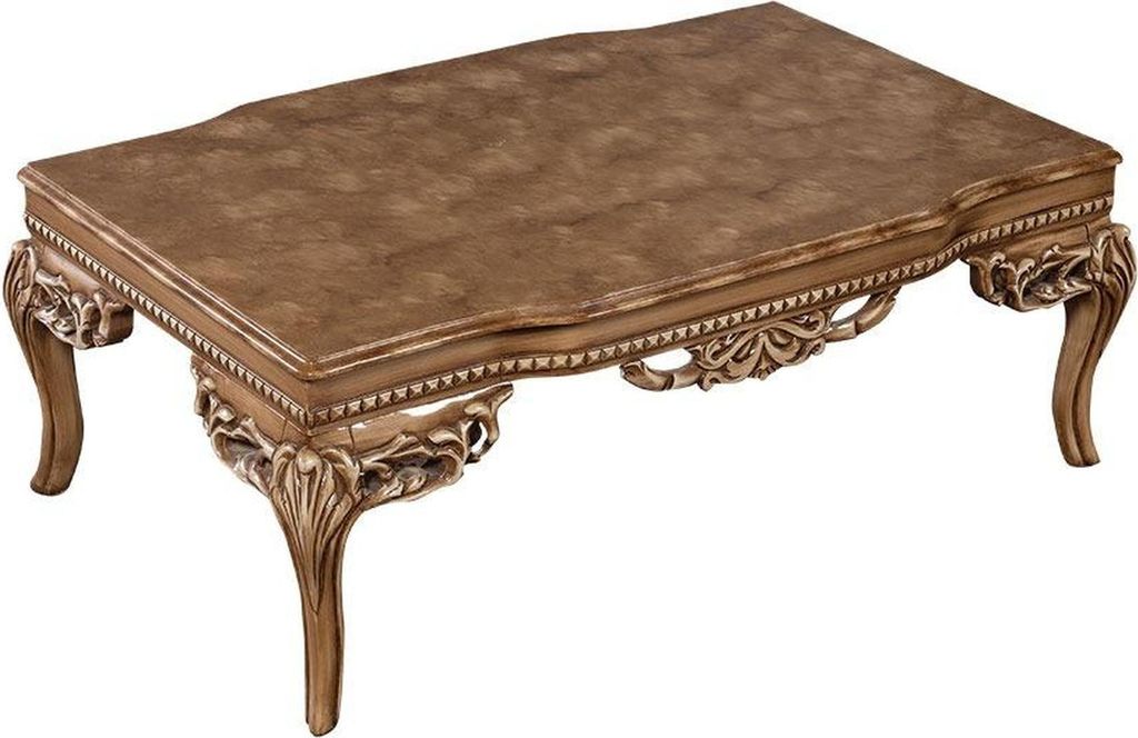Für Wohnzimmer Art Deco Couchtisch aus Holz helle Farbe geschnitzte Beine Neu