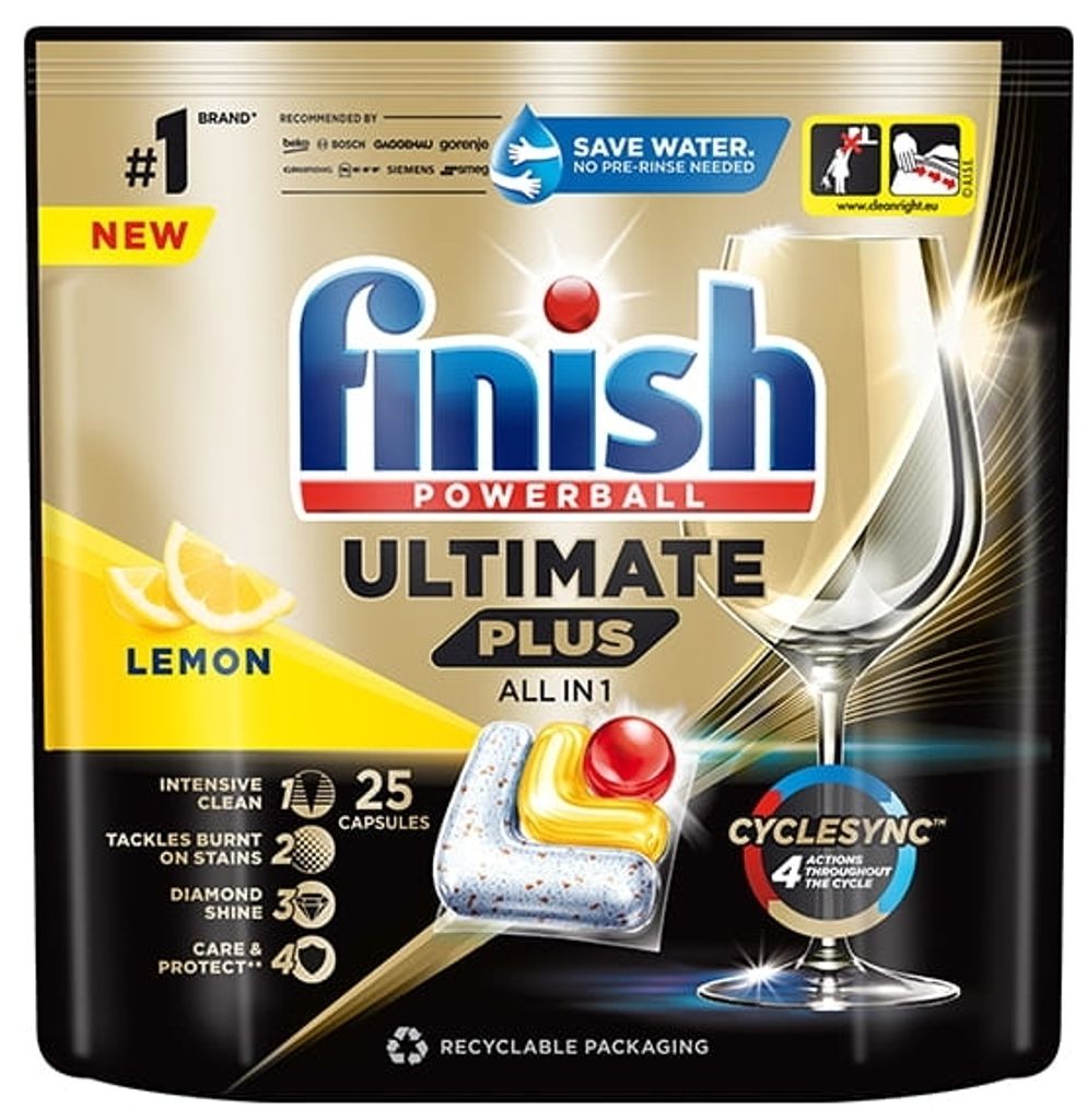 Finish Powerball Ultimate Plus All in 1 Spülmaschinenkapseln, Zitrone, 25 Stück
