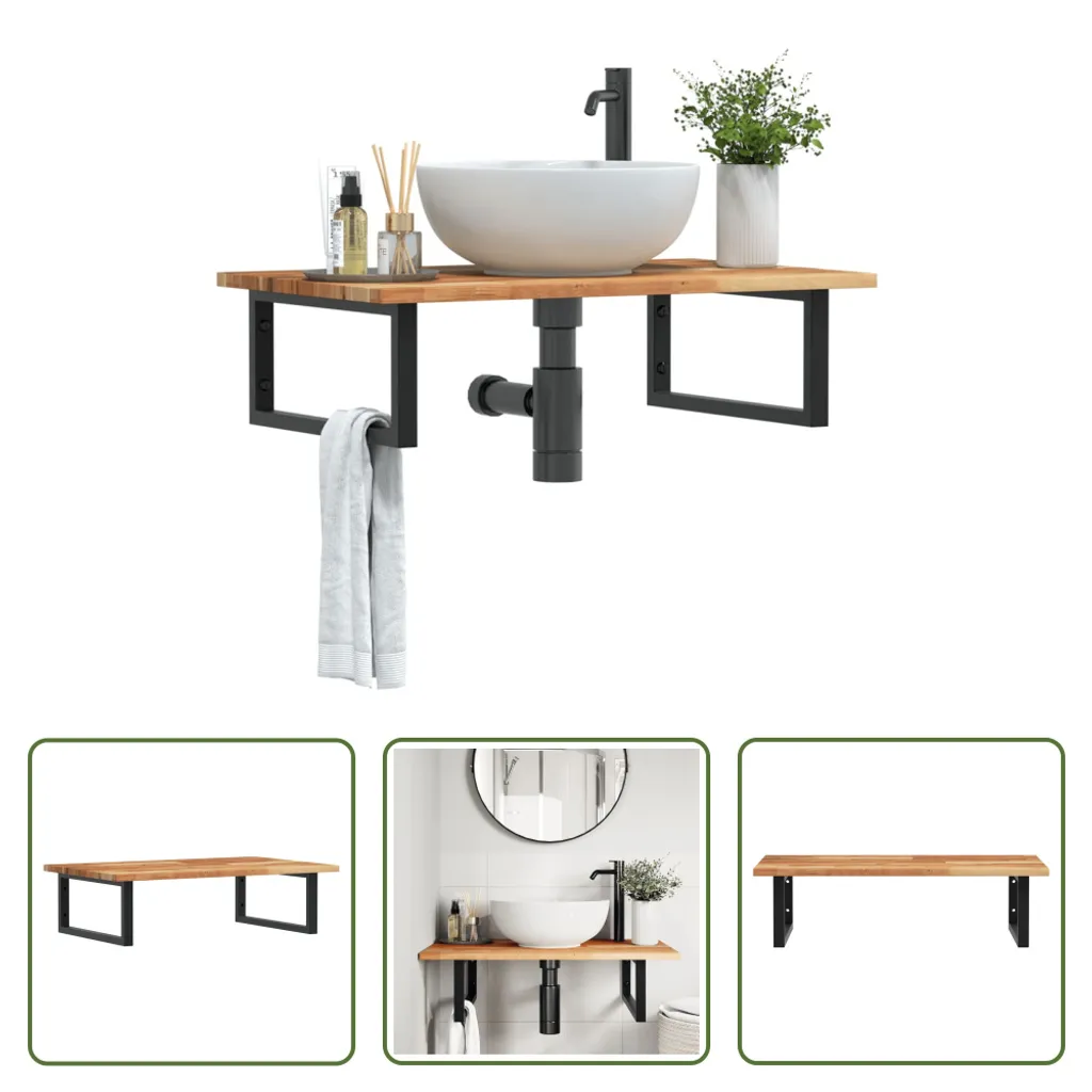 Mensola Lavabo Acacia Massiccio e Acciaio | Lusso Naturale Bagno