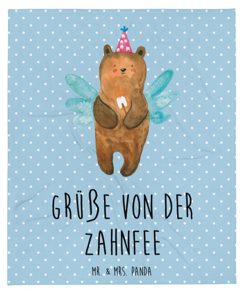 Mr. & Mrs. Panda Tagesdecke Bär Zahnfee - Blau Pastell - Geschenk, Erster Zahn, Winterdecke, Teddy, Milchzahn, Plaid, Decke, Fee, Kuschelige, Wohn...