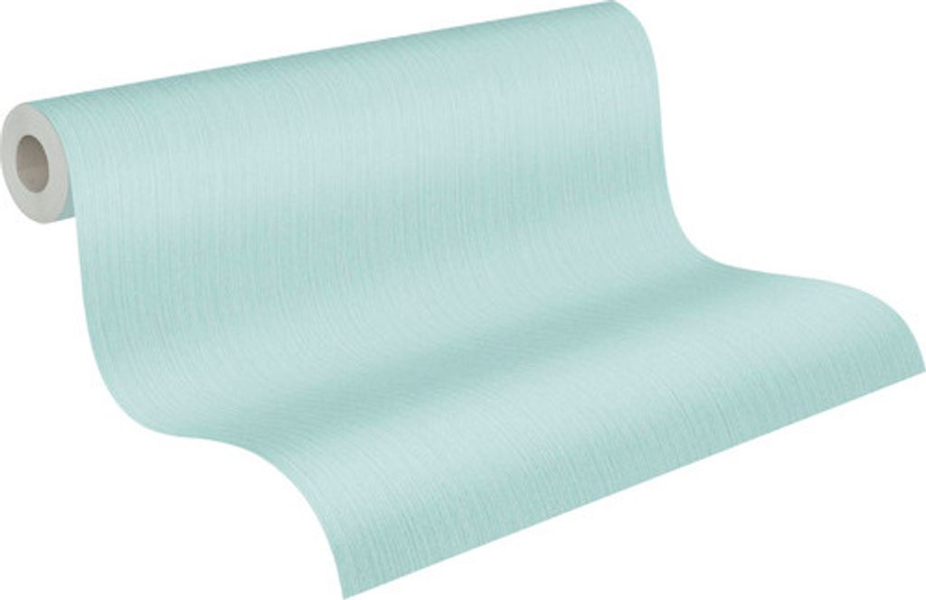 A roll of light blue textured wallpaper is shown on a white background.