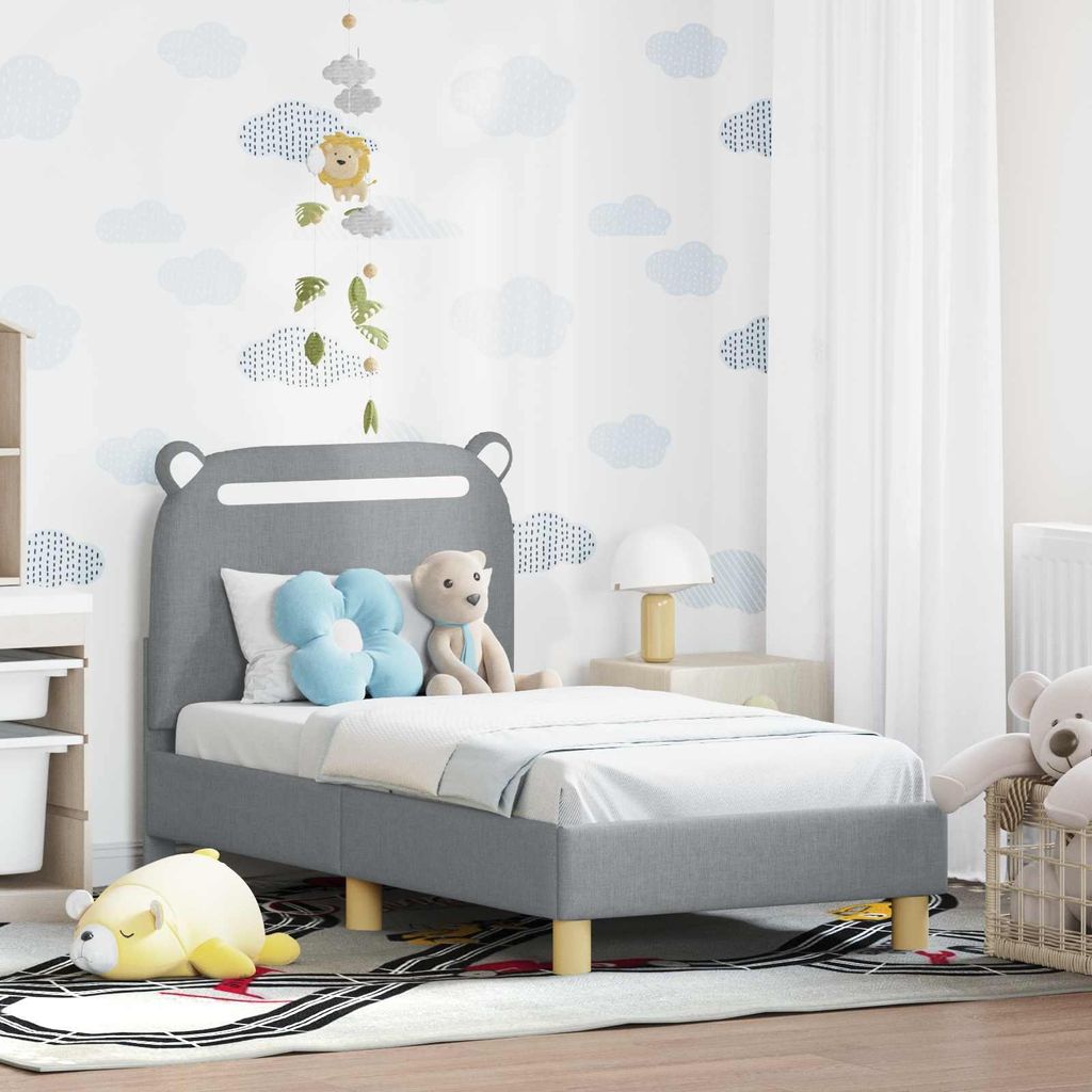 "Schlussverkauf" Einzelbett 1 PLACE - KinderBettgestell einzel - mit Kopfteil - Hellgrau 70x140 cm Stoff C2874