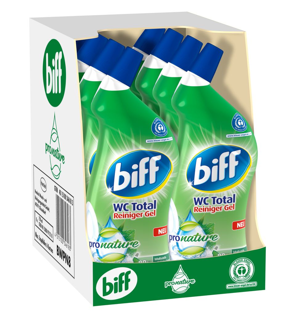 Biff WC Total Reiniger Gel Pro Nature Minze Eukalyptus Duft WC-Reiniger 8x750 ml