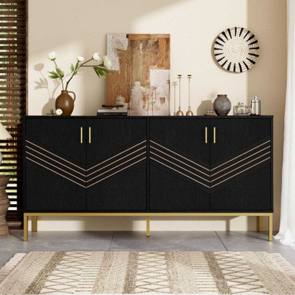 Sideboard mit 4 Türen, Kommode Stilvolles Design mit Metallbeinen,höhenverstellbare Regale für Wohnzimmer, Esszimmer & Flur