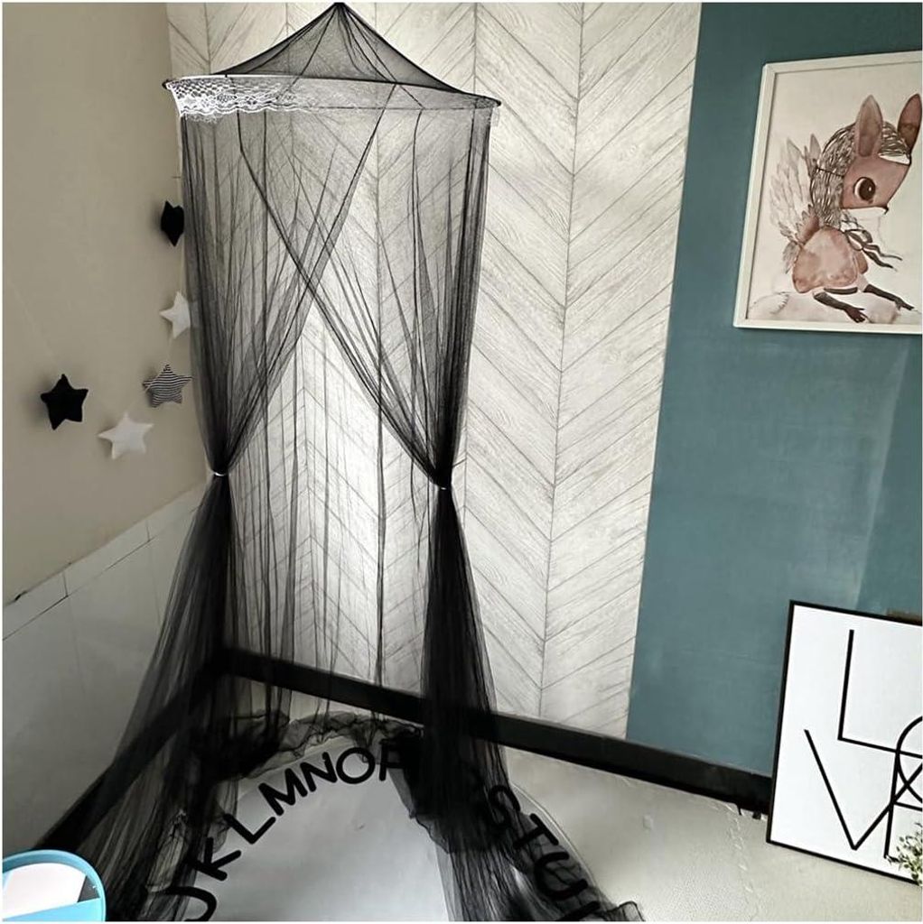 Bett-Moskitonetz - Kuppelnetz mit Betthimmel für Mückenschutz (XL, Schwarz)