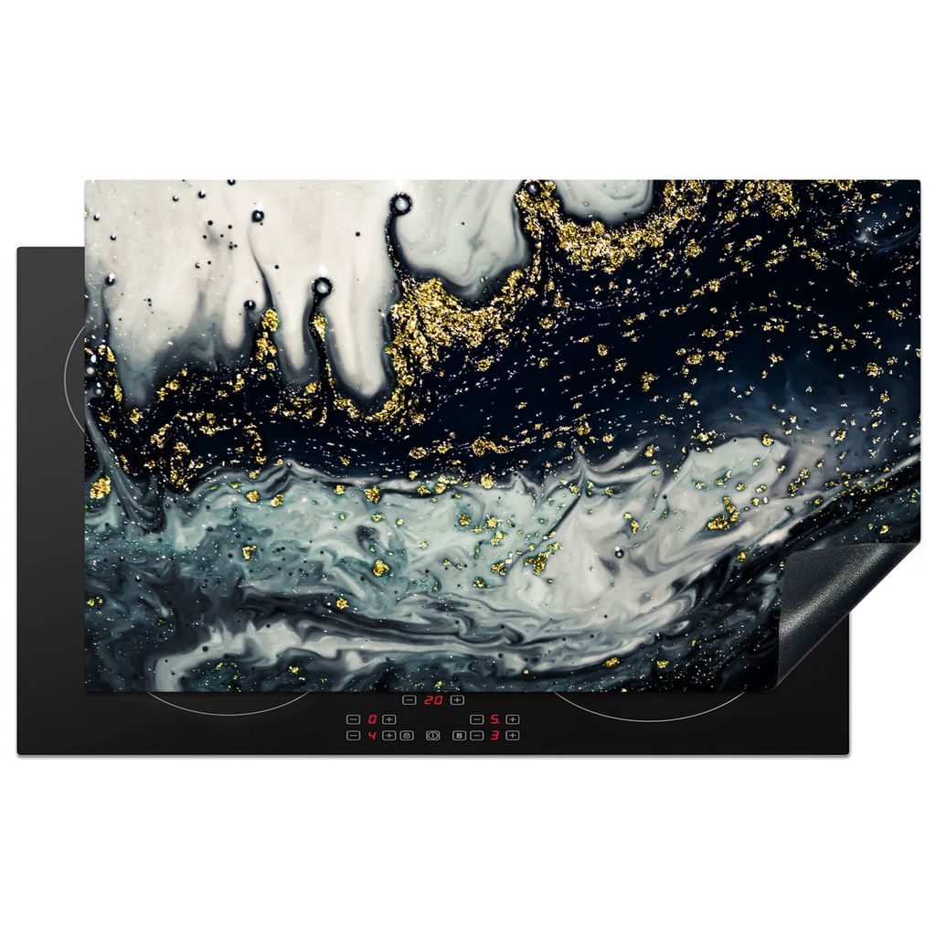 KitchenYeah Herdabdeckplatte Marmor - Abstrakt - Gold - Luxus , 83x51cm, Küche Deko, Glaskeramikkochfeld Herdabdeckung, Abdeckplatte fùr Kochfeld