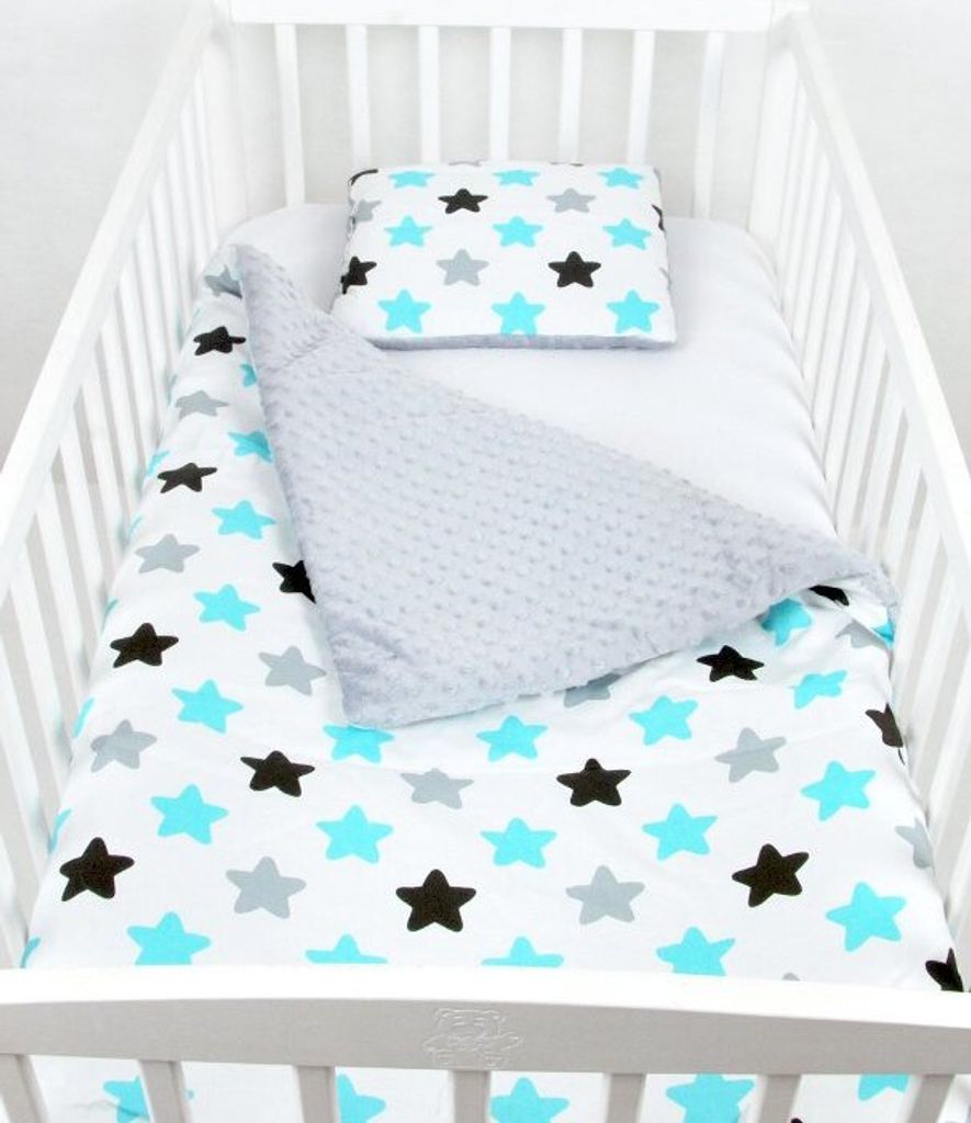 BABYLUX Babydecke Krabbeldecke MINKY Decke 75x100 cm mit Kissen 22K. Grau + Ster