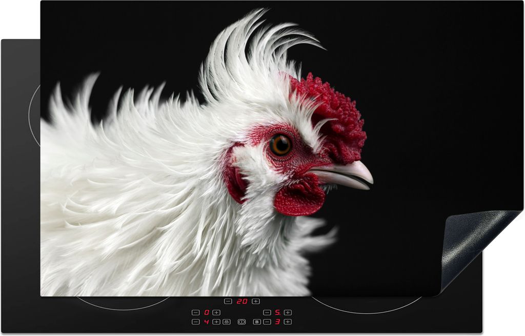 KitchenYeah Herdabdeckplatte Huhn - Vogel - Schwarz , 85x52cm, Küche Deko, Glaskeramikkochfeld Herdabdeckung, Abdeckplatte fùr Kochfeld