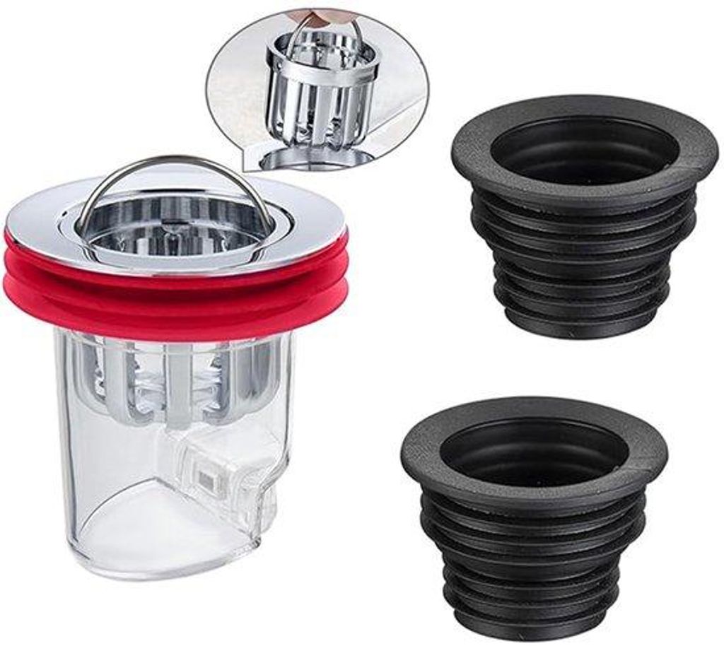 Ablaufventil mit 2 Silikonschlauch, Spülfilter, für Küche, Bad, Waschmaschine