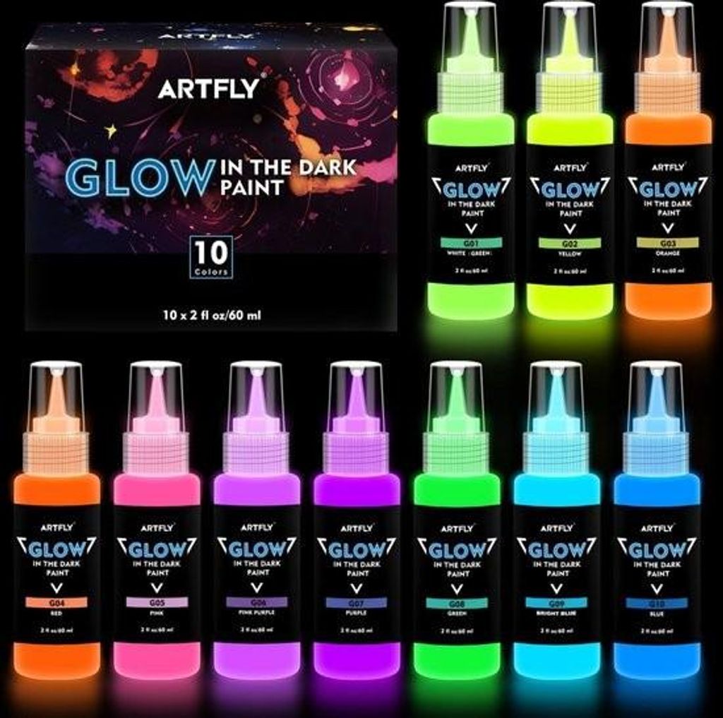 Leuchtfarbe – Fluoreszierende Acrylfarbe – Ideal für DIY-Projekte – 10 Farben – 60 ml