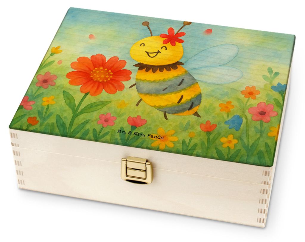 Mr. & Mrs. Panda Tee Box Biene Blume Design - Weiß - Geschenk, Teeaufbewahrungsbox, Teedose, Teebox, Teebeutel Aufbewahrung, für Paare