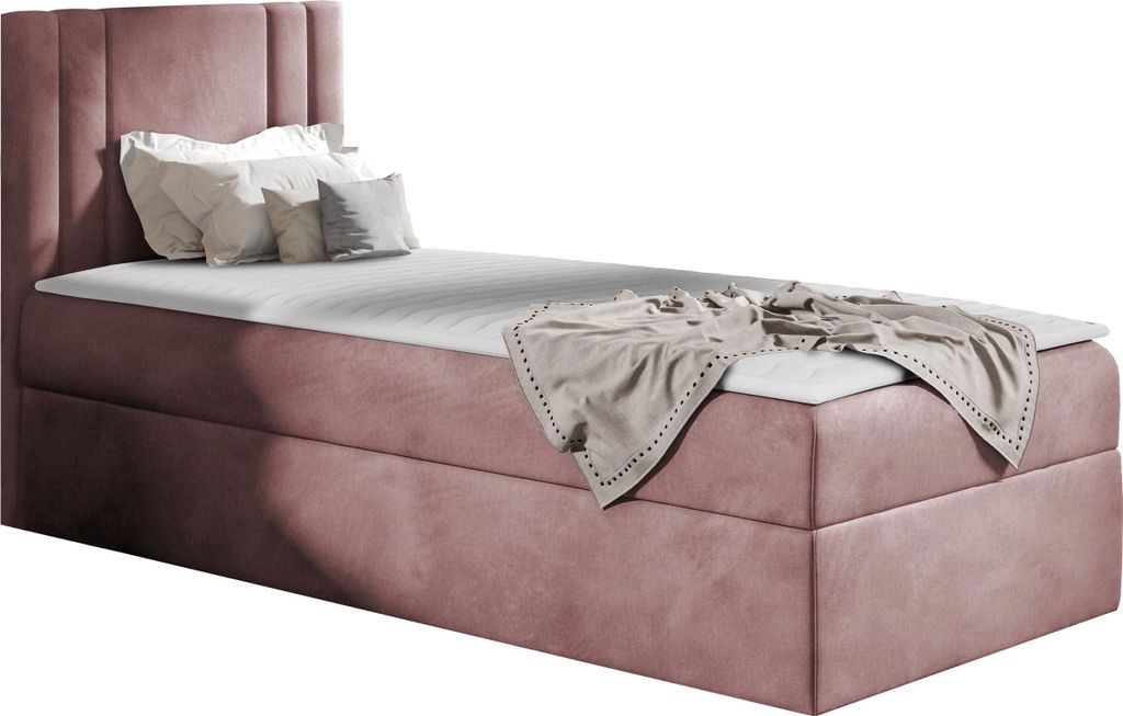 MIRJAN24 Boxspringbett Carmen Mini, Einzelbett mit Bettkasten für die Bettwäsche, mit Topper und Kopfteil (Kameleon 63, Größe: 90x200 cm, Seite...