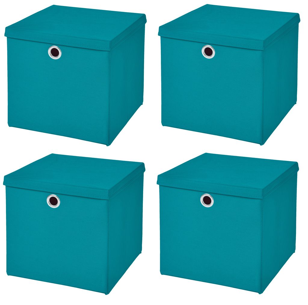 StickandShine 2er Set Schwarz Faltbox 28 x 28 x 28 cm Aufbewahrungsbox faltbar mit Deckel