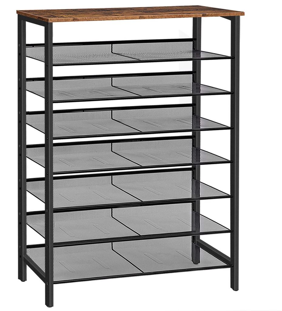 8-stöckiges Schuhregal, hoher Schuhschrank, große schmale Schuhaufbewahrung, flach und neigbar, 100 x 30 x 137 cm, Metall, bietet Platz für 32-4...