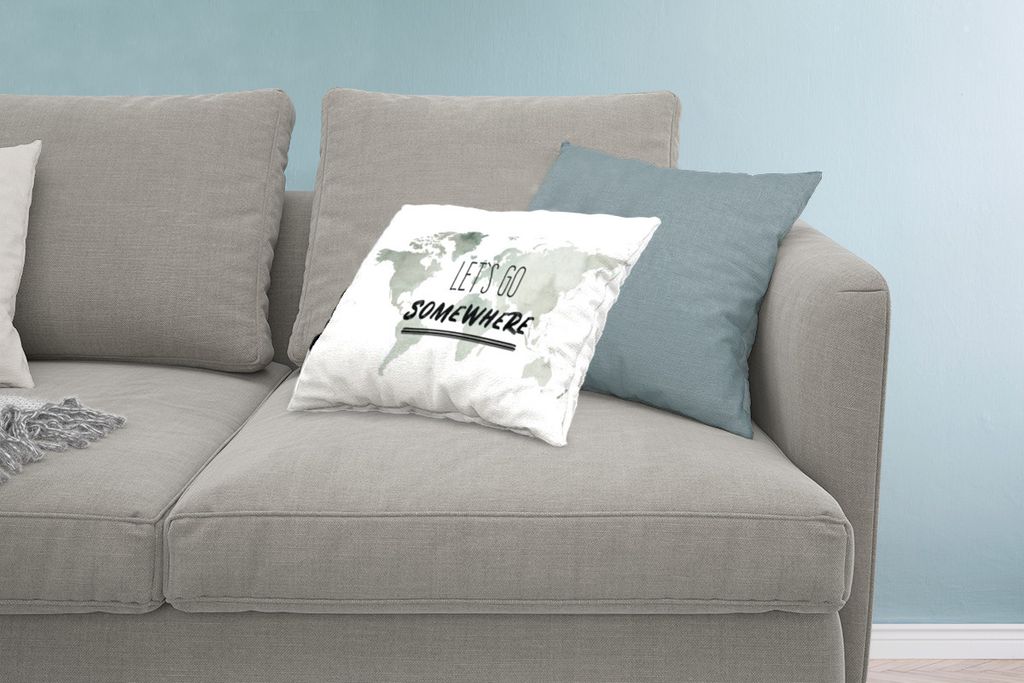 MuchoWow Zierkissen Sofakissen Wohnzimmer Dekokissen 60x40 cm Weltkarte - Einfach - Zitat - Kopfkissen - Polster mit Foto