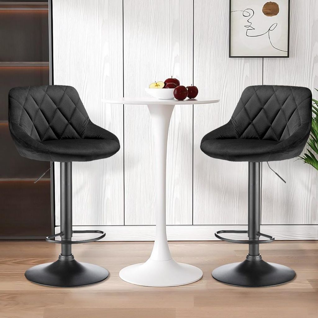 2er Set Barhocker mit Lehne aus Samt - Barstuhl, Produktbild 