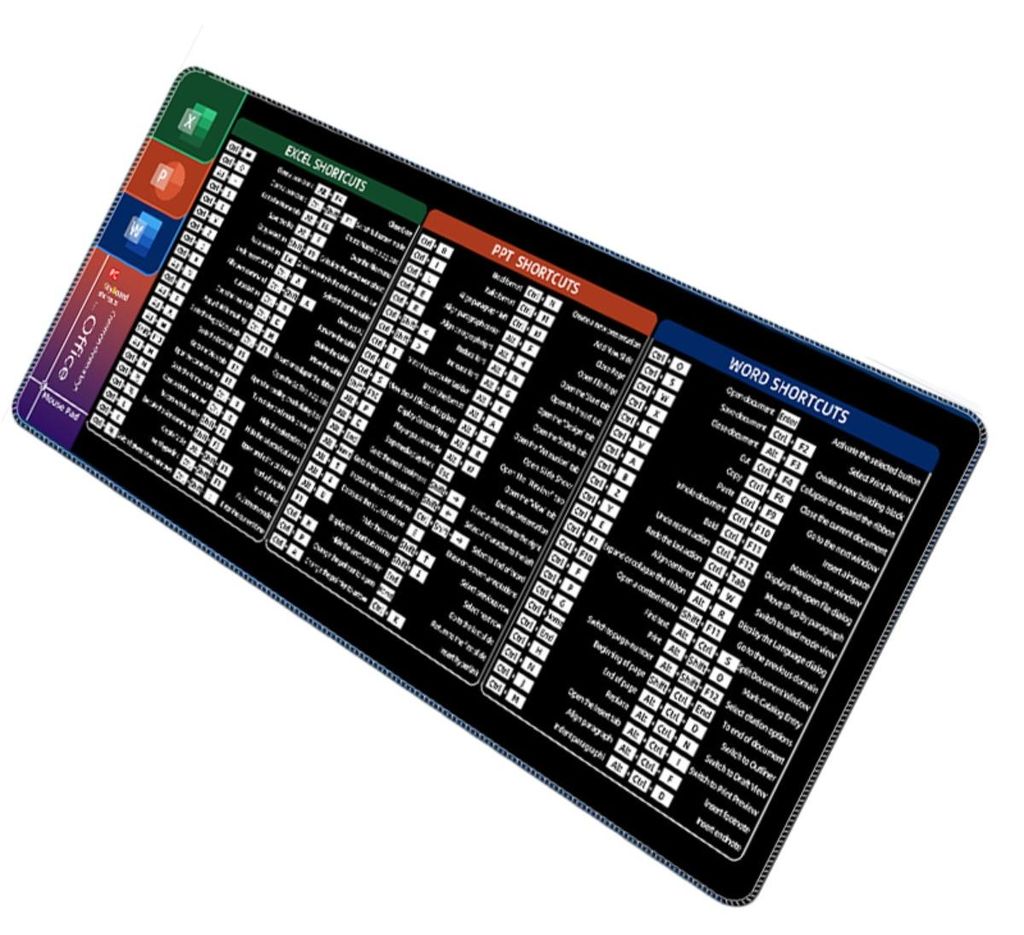 INF Shortcut-Mauspad Gummi Stoff 30cm x60cm 30cm x80cm für Büro und Gaming Groß