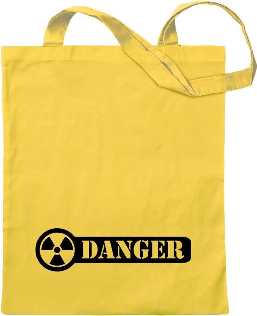 Kiwistar - Baumwolltasche - gelb - Danger Gefahr Warnung - Tragetasche Stoffbeutel Umhängetasche Langer Henkel