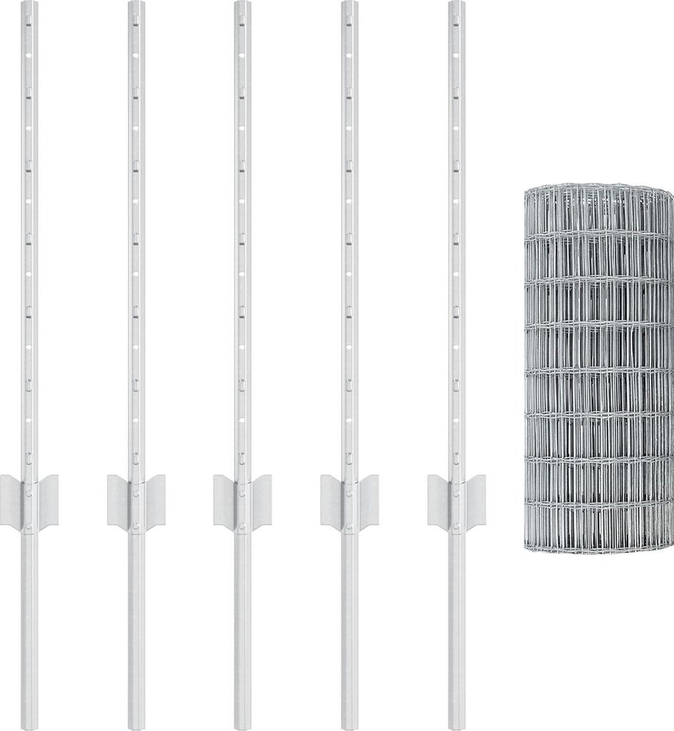 Euro Zaun mit 5 U-Pfosten Silber 0,6x10 m Stahl, Zaunzubehör DesignMöbel Neu