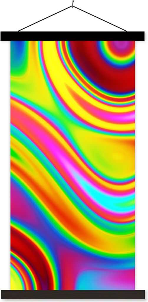 MuchoWow Textilposter Kunst - Wellen - Farben - Psychedelisch 90x180 cm mit schwarzem Rahmen - Dekoration Wohnzimmer