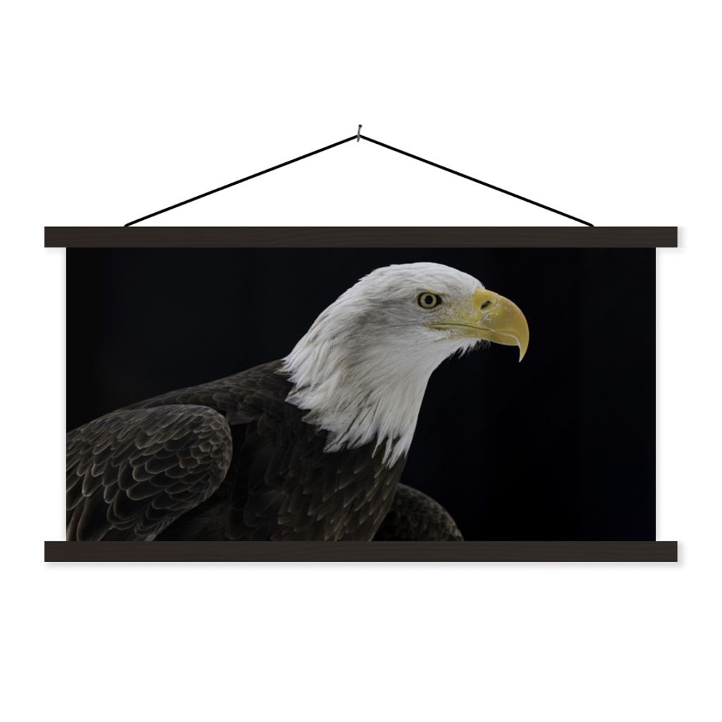 MuchoWow Textilposter Adler - Vogel - Schnabel - Schwarz 90x45 cm mit schwarzem Rahmen - Klemmleisten