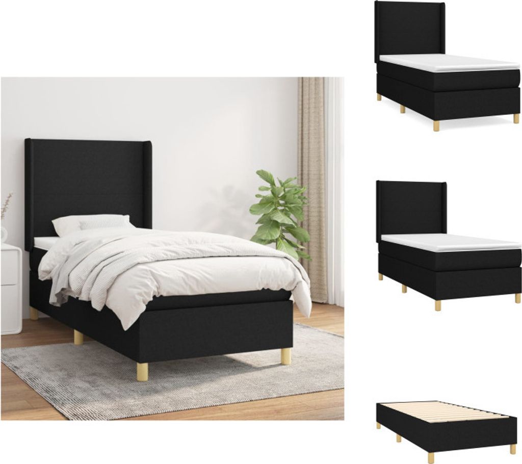 vidaXL Boxspringbett mit Matratze Schwarz 100x200 cm Stoff - Betten & Bettgestelle