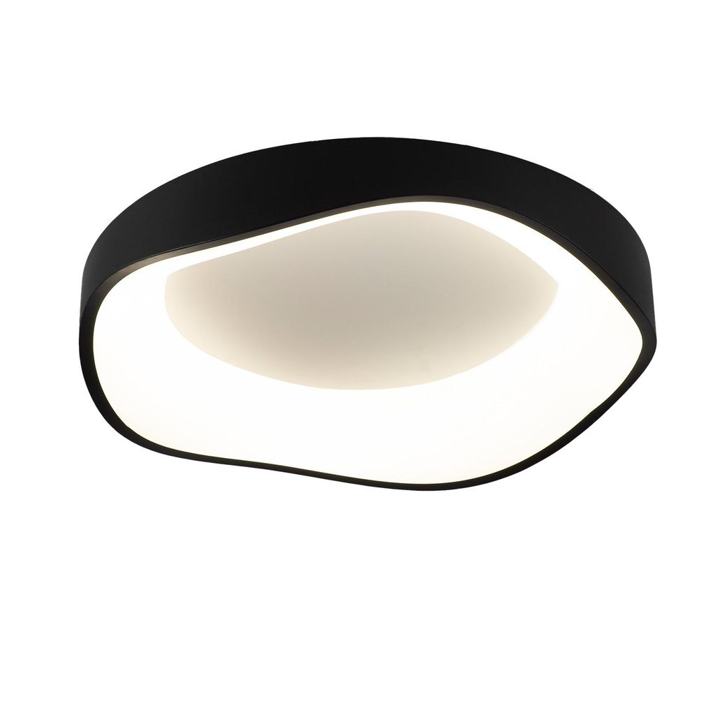 A modern LED ceiling light with a black metal frame and a white diffuser.