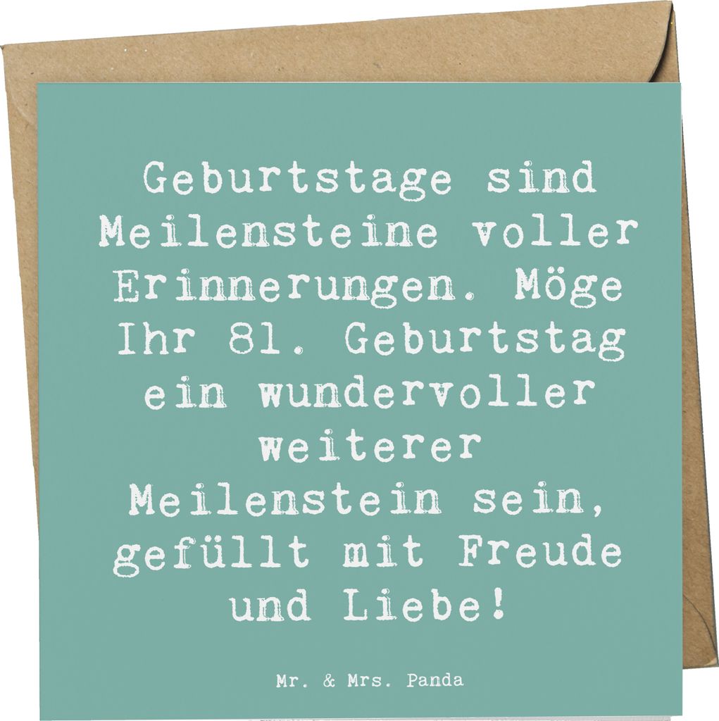 Mr. & Mrs. Panda Klappkarte Spruch 81. Geburtstag Meilenstein - Meeresbrise - Geschenk, faltkarte, Grußkarte, Glückwünsche, anlasskarte, besonde...